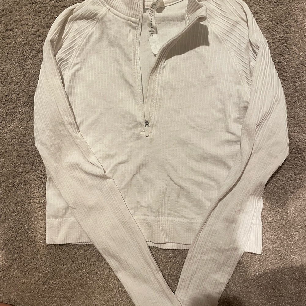 Lululemon Athletica White Ribbed Half-Zip Top